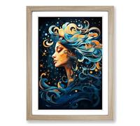 Aquarius Zodiac Orphism Framed Print | A2 Oak Framed Wall Art | Ready to Hang | Modern Fantasy Picture | Living Room Bedroom Lounge Office