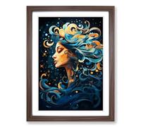Aquarius Zodiac Orphism Framed Wall Art Print A2 Walnut