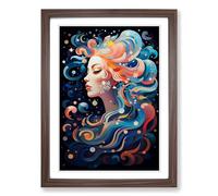 Aquarius Zodiac Orphism Framed Wall Art Print A2 Walnut