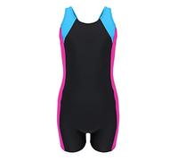 Aquarti Girls' One Piece Shorty Swimsuit Child, Black/Amaranth/Turquois, 152