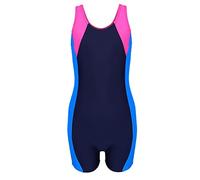 Aquarti Girls' One Piece Shorty Swimsuit Child, Dark Blue/Blue/Pink, 158