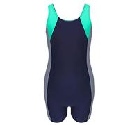 Aquarti Girls' One Piece Shorty Swimsuit Child, Dark Blue/Grey/Green, 152