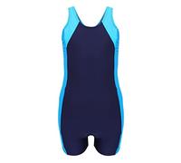Aquarti Girls' One Piece Shorty Swimsuit Child, Dark Blue/Turquois/Ligth Blue, 134