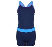 Aquarti Girls' One Piece Shorty Swimsuit, Dark Blue/Blue, 152