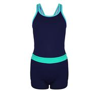 Aquarti Girls' One Piece Shorty Swimsuit, Dark Blue/Green, 152