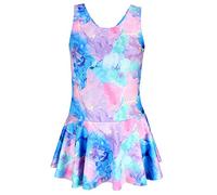 Aquarti Girls' One Piece Swimsuit with Open Back Print, 029B with Skirt/Tie Dye/Blue/Purple/Pink, 170