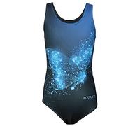 Aquarti Girls' One Piece Swimsuit with Open Back Print, Butterfly Blue/Black, 152