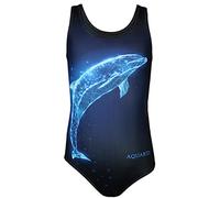 Aquarti Girls' One Piece Swimsuit with Open Back Print, Dolphin Digital/Blue/Black, 152