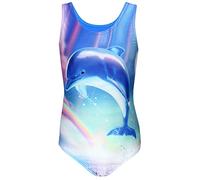 Aquarti Girls' One Piece Swimsuit with Open Back Print, Dolphin/Rainbow/Blue/Pink, 116