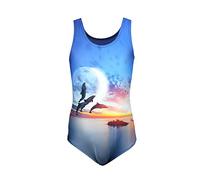 Aquarti Girls' One Piece Swimsuit with Open Back Print, Dolphins Moon Orange/Dark Blue, 146