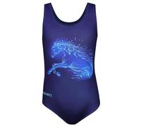 Aquarti Girls' One Piece Swimsuit with Open Back Print, Horse/Dark Blue, 152