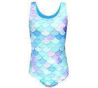 Aquarti Girls' One Piece Swimsuit with Open Back Print, Mermaid/Blue/Green/Purple, 128