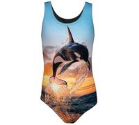 Aquarti Girls' One Piece Swimsuit with Open Back Print, Orca/Black, 128