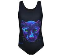 Aquarti Girls' One Piece Swimsuit with Open Back Print, Panther/Black, 158