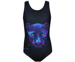 Aquarti Girls' One Piece Swimsuit with Open Back Print, Panther/Black, 158