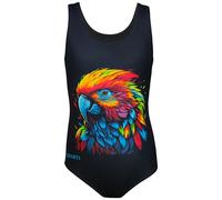 Aquarti Girls' One Piece Swimsuit with Open Back Print, Parrot/Black, 146