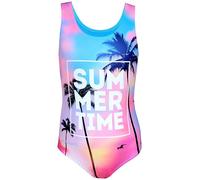 Aquarti Girls' One Piece Swimsuit with Open Back Print, Summer/Time/Blue/Pink/Purple, 146