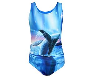 Aquarti Girls' One Piece Swimsuit with Open Back Print, Whale/Polar Night/Blue/Pink, 146