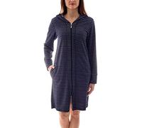 Aquarti Women's Bathrobe Striped with Zip and Hood, Stripes Dark Blue, M