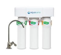 Aquasana 3-Stage Max Flow Claryum Under Sink Water Filter System - Kitchen Counter Claryum Filtration - Filters 99% Of Chlorine - Brushed Nickel Faucet - AQ-5300+.55, White