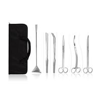 Aquascaping Tools 7 in 1 Kit Aquarium Plant Scissors Tools Set Curved & Waved Scissor Tweezers Spatula Stainless Steel Anti Rust Tools for Fish Tank Cleaning Plant Trimming