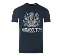 Aquascutum Large Bold London Aldis Brand Logo T-Shirt - Navy Blue - S