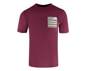 Aquascutum Mens Active Check Pocket Burgundy T-shirt - Dark Red Cotton - Size Medium