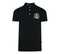Aquascutum Mens Aldis Crest Chest Logo Black Polo Shirt Cotton - Size Medium