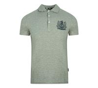 Aquascutum Mens Aldis Crest Chest Logo Grey Polo Shirt Cotton - Size Small