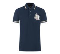 Aquascutum Mens AQ 1851 Embroidered Tipped Navy Blue Polo Shirt - Size Small