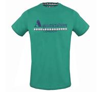 Aquascutum Mens Check Strip Logo Green T-Shirt Cotton - Size Small