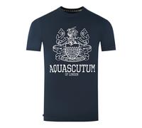 Aquascutum Mens Large Bold London Aldis Brand Logo Navy Blue T-Shirt - Size X-Large
