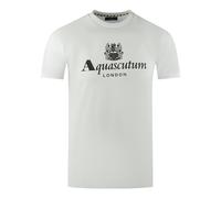 Aquascutum Mens London Aldis Brand Logo White T-Shirt Cotton - Size X-Large