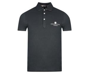 Aquascutum Mens London Bold Logo Black Polo Shirt Cotton - Size Medium