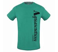Aquascutum Mens Vertical Logo Green T-Shirt Cotton - Size Small