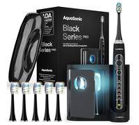 Aquasonic Black Series PRO Ultra Whitening Toothbrush w UV Sanitizing Base 4 Modes & Smart Timers UV Sanitizing & Charging Travel Case Electric Tooth Brush 6 Proflex Brush Heads