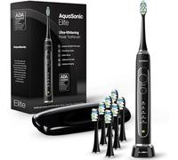 Aquasonic Elite Ultra-Whitening Toothbrush - ADA Accepted Power Toothbrush - 8 Proflex Brush Heads & Travel Case - 50,000 VPM Motor & Wireless Charging - 5 Modes w Smart Timer (Black)