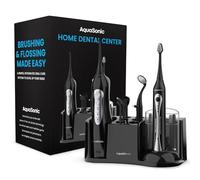 AquaSonic Home Dental Center Rechargeable Power Toothbrush & Smart Water Flosser - Complete Family Oral Care System - 10 Attachments and Tips Included - Various Modes & Timers (Black)