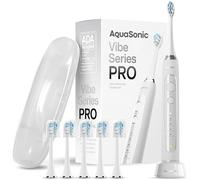 Aquasonic Vibe Series PRO - Ultra-Whitening Electric Toothbrush - 5 Modes & Smart Timers - Premium Travel Case & 6 Proflex Brush Heads - ADA Accepted Toothbrush (Optic White)