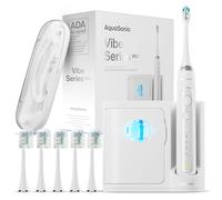 Aquasonic Vibe Series PRO - Ultra-Whitening Power Toothbrush - 5 Modes & Smart Timers - UV Sanitizing Base - ADA Accepted (White)