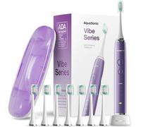 Aquasonic Vibe Series Ultra-Whitening Toothbrush - ADA Accepted Electric Toothbrush - 8 Brush Heads & Travel Case - 40,000 VPM Motor & Wireless Charging - 4 Modes w Smart Timer - Satin Violet