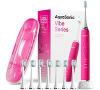 Aquasonic Vibe Series Ultra-Whitening Toothbrush - ADA Accepted Electric Toothbrush - 8 Brush Heads & Travel Case - 40,000 VPM Motor & Wireless Charging - 4 Modes w Smart Timer - Electric Pink