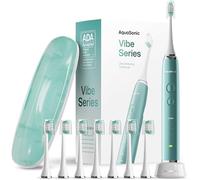 Aquasonic Vibe Series Ultra-Whitening Toothbrush - ADA Accepted Power Toothbrush - 8 Brush Heads & Travel Case - 40,000 VPM Motor & Wireless Charging - 4 Modes w Smart Timer - Mint Green Metallic