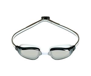 Aquasphere Fastlane Adult Swimming Goggles - Active Everyday Training, Patented Strap System with Adjustable Nose Bridge | Unisex Adult, Silver Titanium-Mirrored Lens, White/Gray Frame (EP2990910LMS)