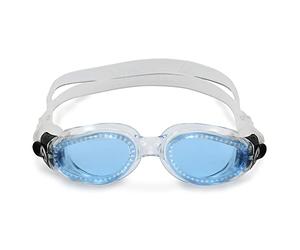 Aquasphere Kaiman Adult Swimming Goggles - The Original Curved Lens Goggle, Comfort & Fit for the Active Swimmer | Unisex Adult, Blue Tinted Lens, Transparent/Transparent Frame