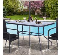Aquatex Glass Garden Table Patio Curved Metal Frame Parasol Hole 4 Legs