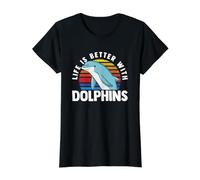 Aquatic Animals Dolphin Lover Life is Better with Dolphins Value Graphic T-Shirt, Women, Black, M