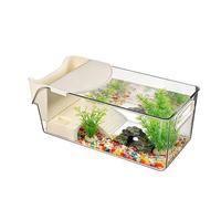 Aquatic Reptile Habitat - Transparent Terrarium Tank with Dry Dock for Turtles, Newte, Frogs, Salamanders, Hermit Crab, Animal Container