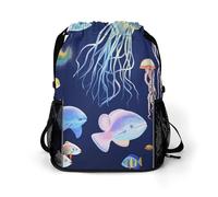 Aquatic Sea Animal Sports Drawstring Backpack,Packsack with Shoe Compartment And Wet Proof Pocket for Youth