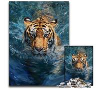 Aquatic Tiger Portrait JigsawPuzzle 1000 Pieces for Adults Wooden Jigsaw Home Decor Brain Teaser Game for Teenagers & Family Interaction 1000 PCS(75x50cm)
